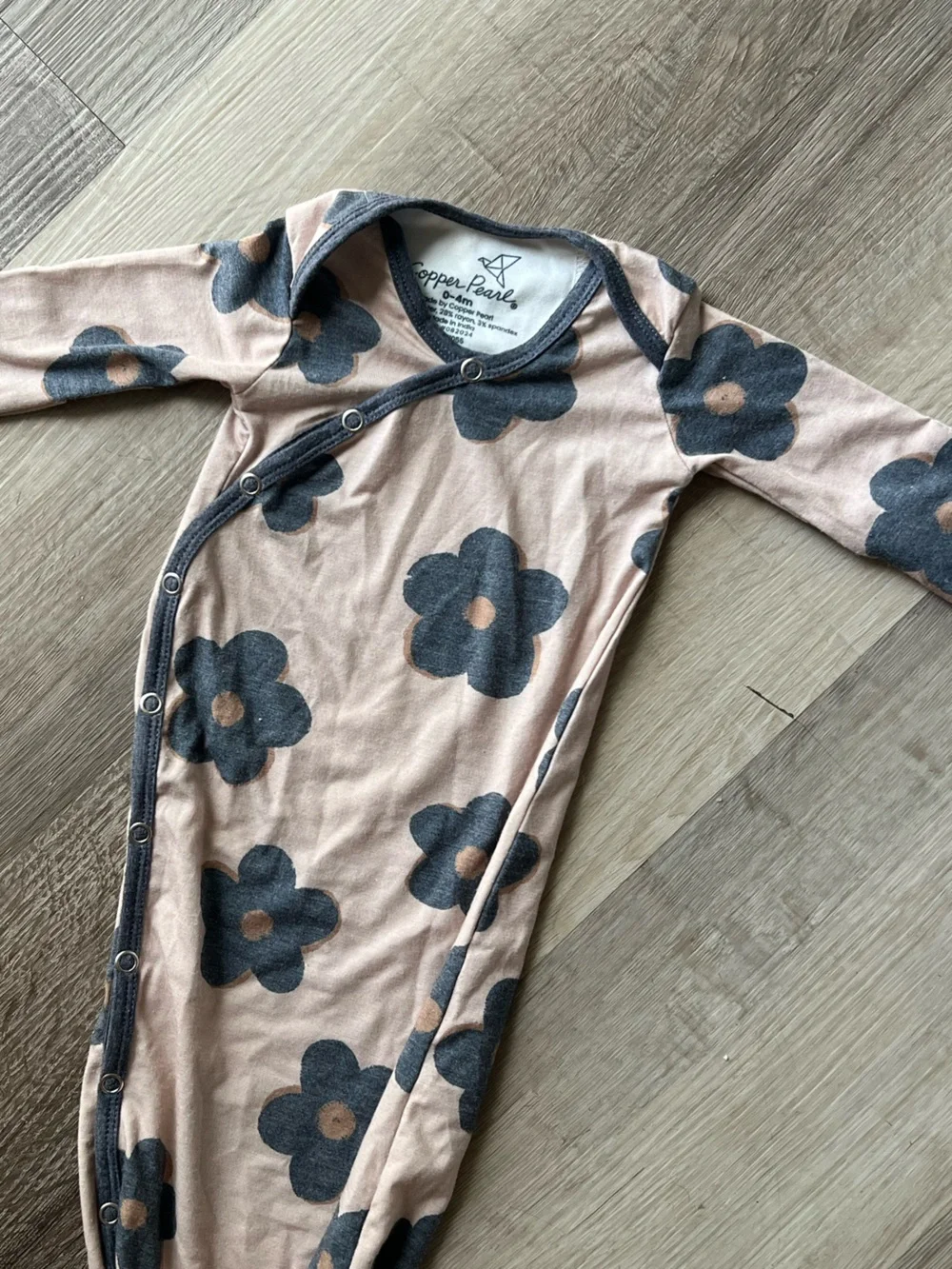 Copper Pearl Knotted Newborn Gown Gemma in Tan Floral Flowers